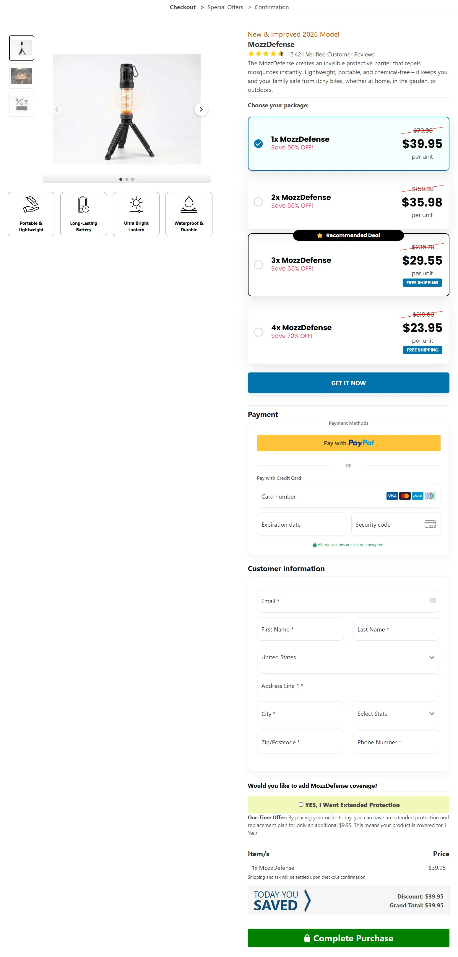 mozzdefense secure checkout page